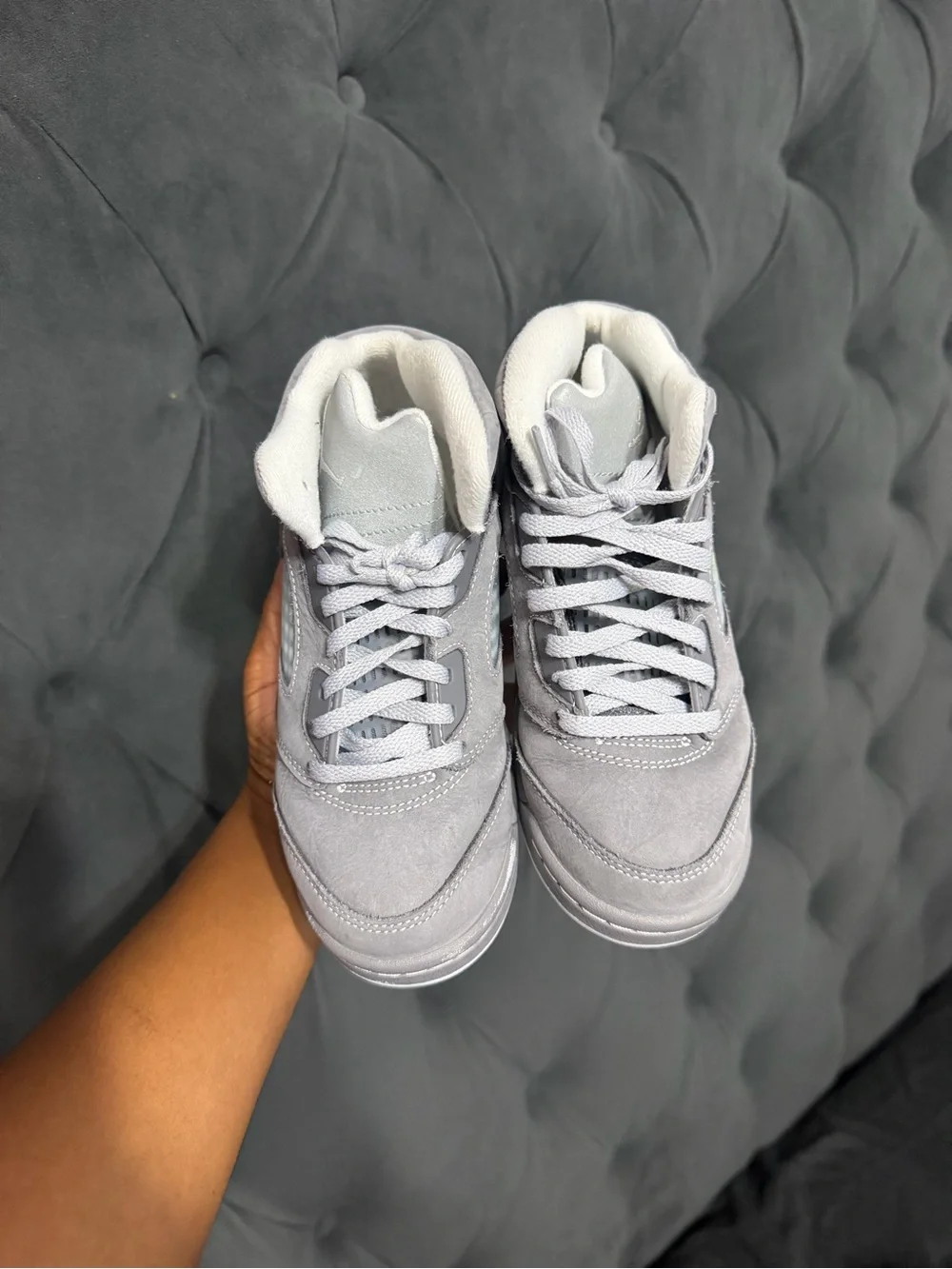 Wolf Grey Jordan 5’s High-Top Sneakers - Stylish Everyday Comfort